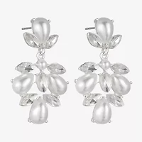 Monet Jewelry Timeless Silver Tone Shaky Womens Glass Simulated Pearl Marquise Hypoallergenic Chandelier Earrings