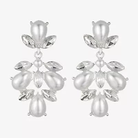 Monet Jewelry Timeless Silver Tone Shaky Womens Glass Simulated Pearl Marquise Hypoallergenic Chandelier Earrings