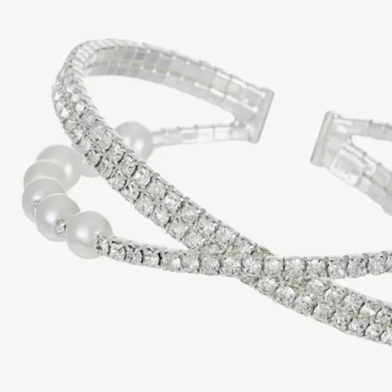 Monet Jewelry Timeless Silver Tone Womens Glass Cuff Bracelet