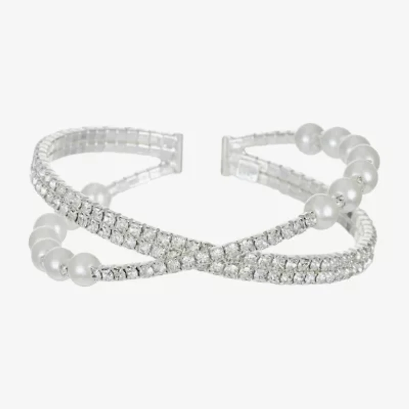 Monet Jewelry Timeless Silver Tone Womens Glass Cuff Bracelet