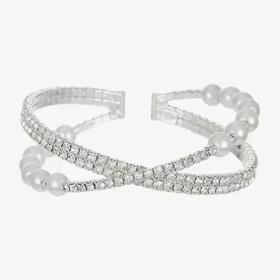 Monet Jewelry Timeless Silver Tone Womens Glass Cuff Bracelet