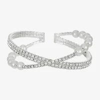 Monet Jewelry Timeless Silver Tone Womens Glass Cuff Bracelet