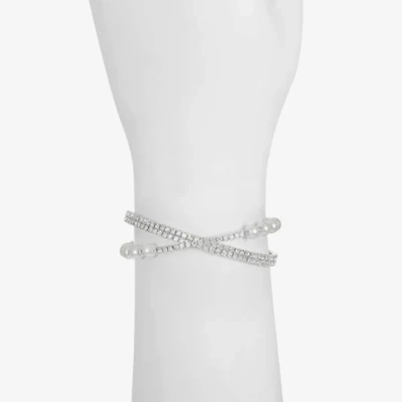 Monet Jewelry Timeless Silver Tone Womens Glass Cuff Bracelet