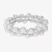 Monet Jewelry Timeless Silver Tone Womens Glass Simulated Pearl Round Stretch Bracelet