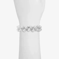 Monet Jewelry Timeless Silver Tone Womens Glass Simulated Pearl Round Stretch Bracelet