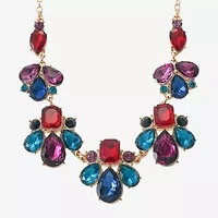 Monet Jewelry Gold Tone Frontal Womens Multi Color 17 Inch Collar Necklace