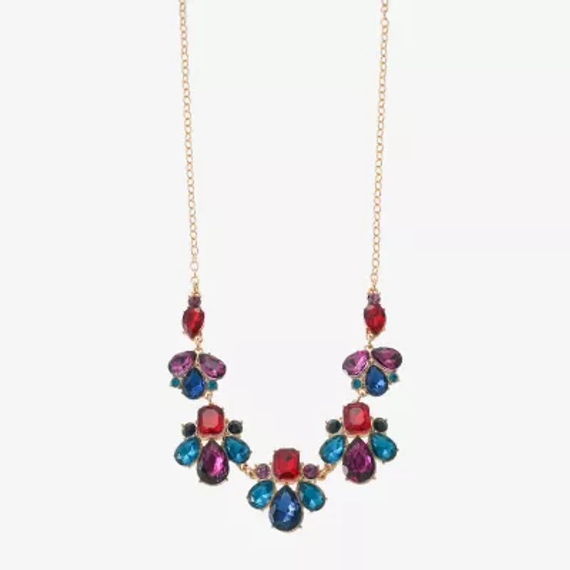 Monet Jewelry Gold Tone Frontal Womens Multi Color 17 Inch Collar Necklace