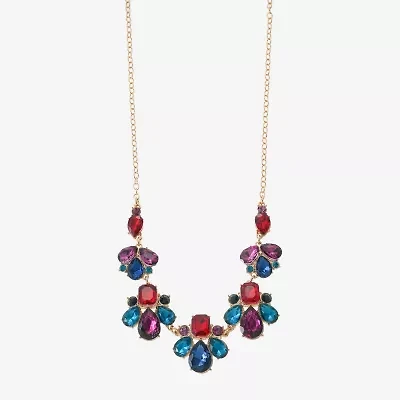 Monet Jewelry Gold Tone Frontal Womens Multi Color 17 Inch Collar Necklace