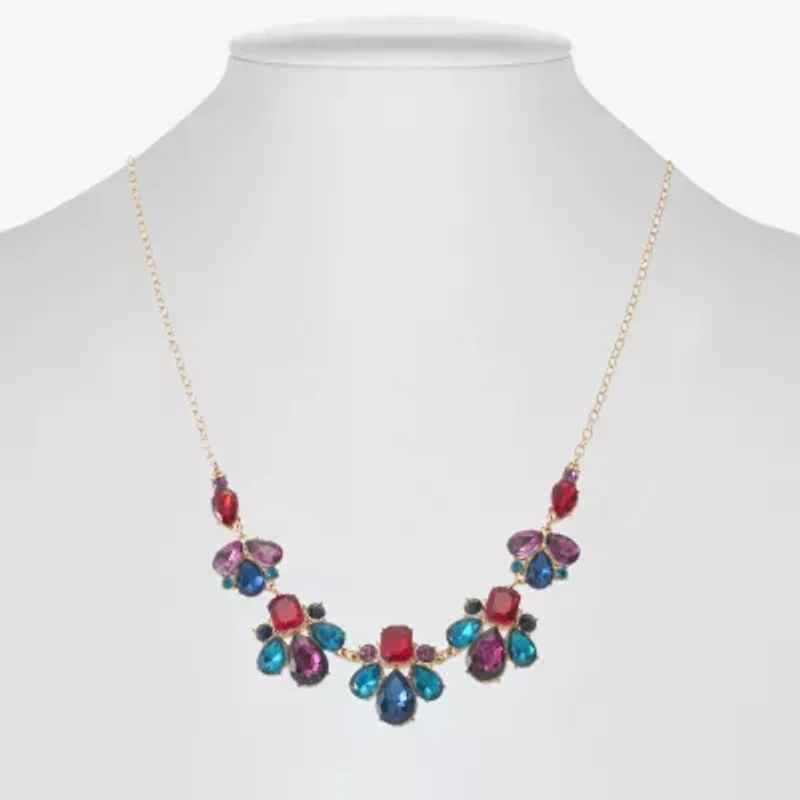 Monet Jewelry Gold Tone Frontal Womens Multi Color 17 Inch Collar Necklace