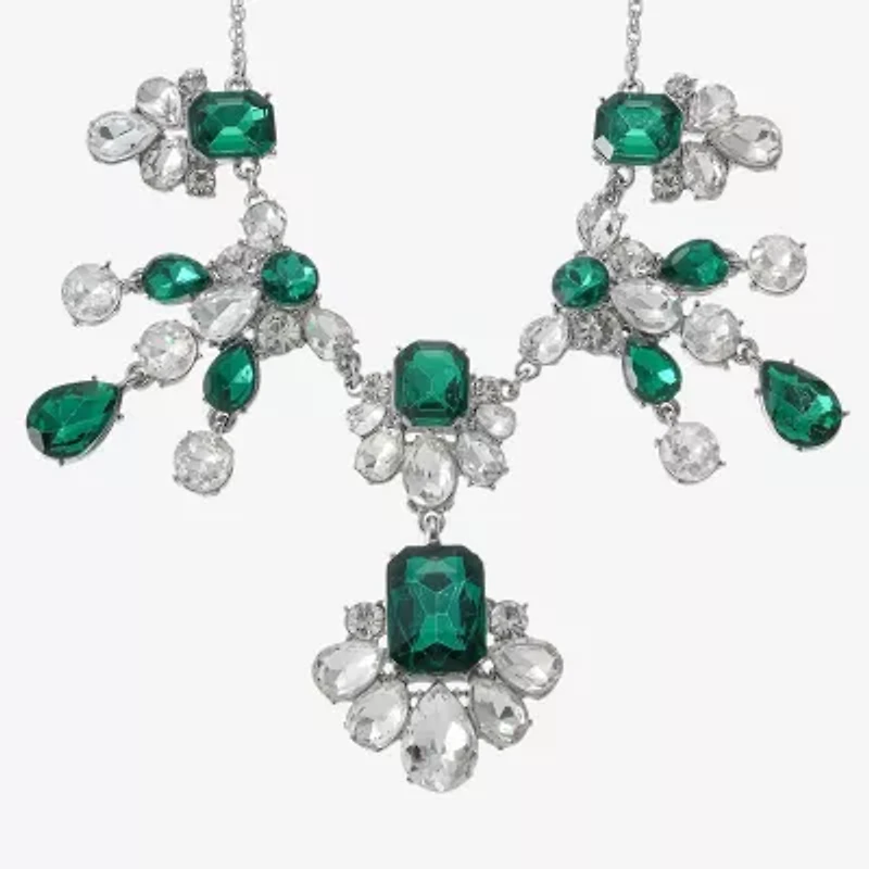 Monet Jewelry Silver Tone Womens Green 18 Inch Statement Necklace