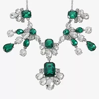 Monet Jewelry Silver Tone Womens Green 18 Inch Statement Necklace