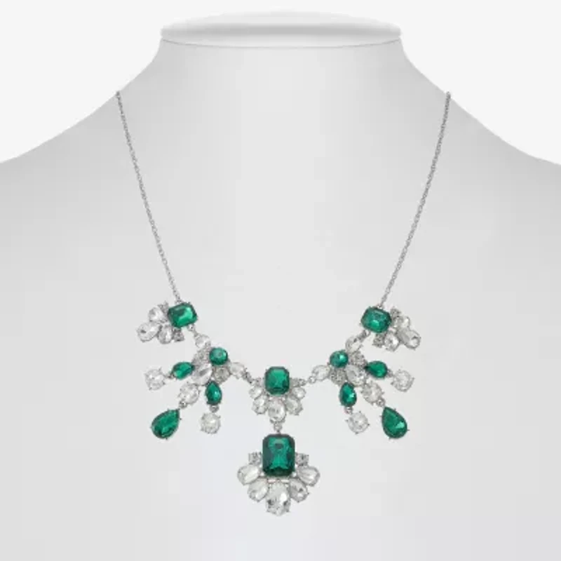 Monet Jewelry Silver Tone Womens Green 18 Inch Statement Necklace