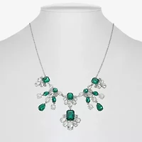 Monet Jewelry Silver Tone Womens Green 18 Inch Statement Necklace