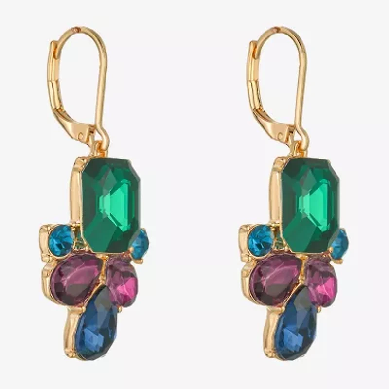 Monet Jewelry Gold Tone Cluster Womens Multi Color Glass Drop Earrings