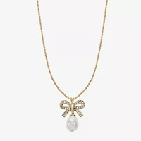 Monet Jewelry Gold Tone Womens Glass Simulated Pearl Bow 17 Inch Pendant Necklace