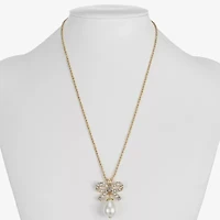 Monet Jewelry Gold Tone Womens Glass Simulated Pearl Bow 17 Inch Pendant Necklace