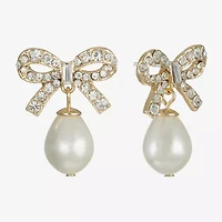 Monet Jewelry Gold Tone Womens Glass Simulated Pearl Bow Hypoallergenic Drop Earrings