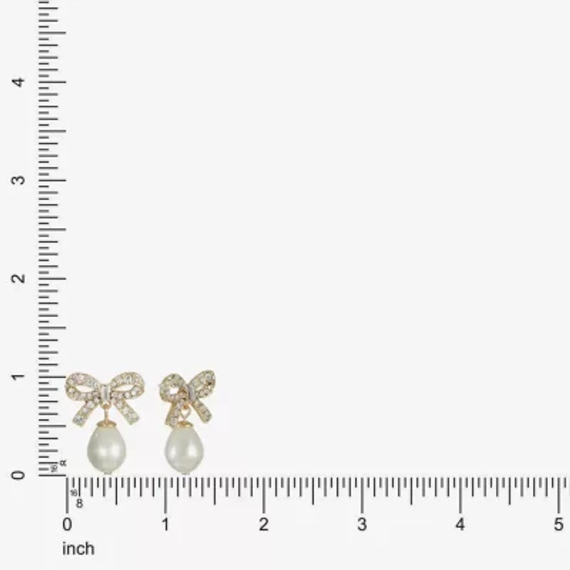 Monet Jewelry Gold Tone Womens Glass Simulated Pearl Bow Hypoallergenic Drop Earrings