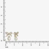 Monet Jewelry Gold Tone Womens Glass Simulated Pearl Bow Hypoallergenic Drop Earrings