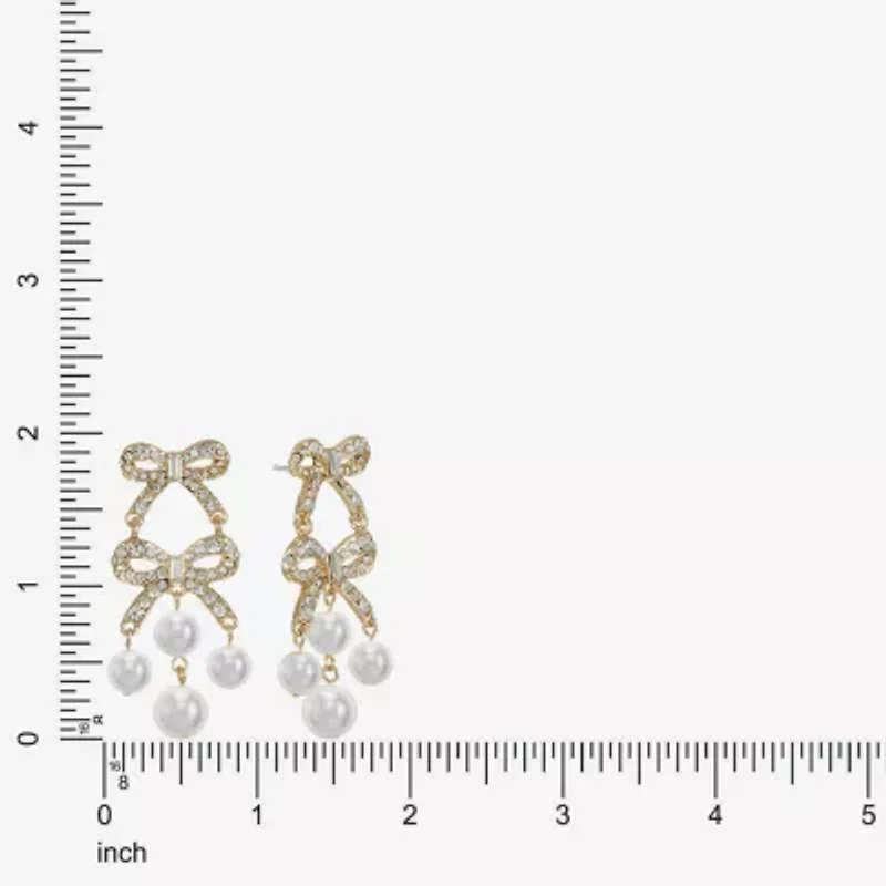 Monet Jewelry Gold Tone Womens Glass Simulated Pearl Bow Hypoallergenic Chandelier Earrings