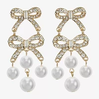 Monet Jewelry Gold Tone Womens Glass Simulated Pearl Bow Hypoallergenic Chandelier Earrings