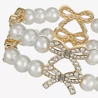 Monet Jewelry Gold Tone Womens Glass Simulated Pearl Bow Stretch Bracelet