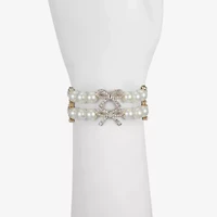 Monet Jewelry Gold Tone Womens Glass Simulated Pearl Bow Stretch Bracelet