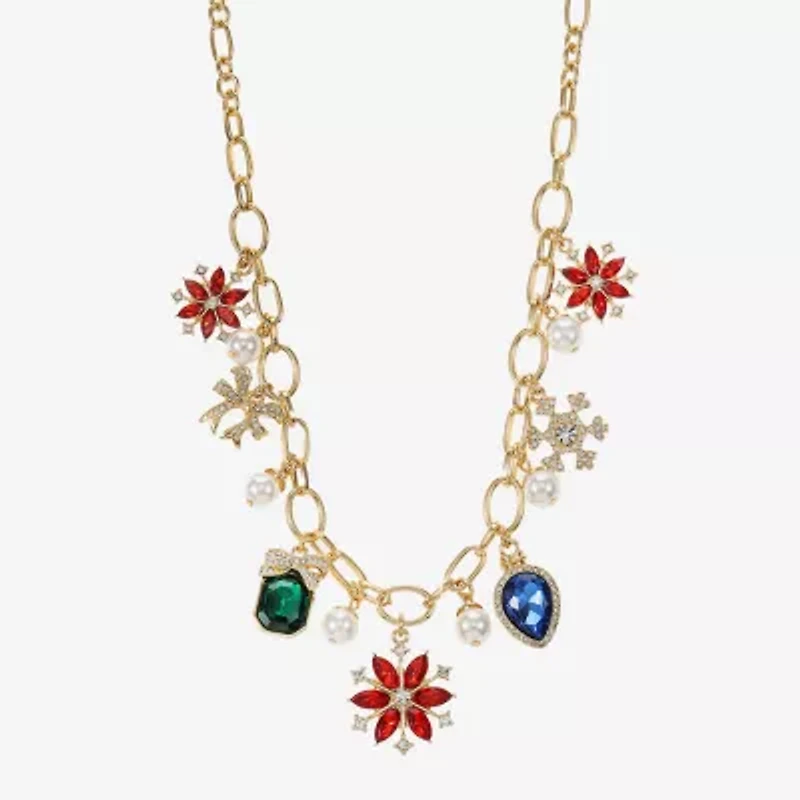 Monet Jewelry Gold Tone Holiday Womens Multi Color 18 Inch Collar Necklace