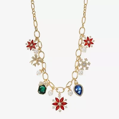 Monet Jewelry Gold Tone Holiday Womens Multi Color 18 Inch Collar Necklace