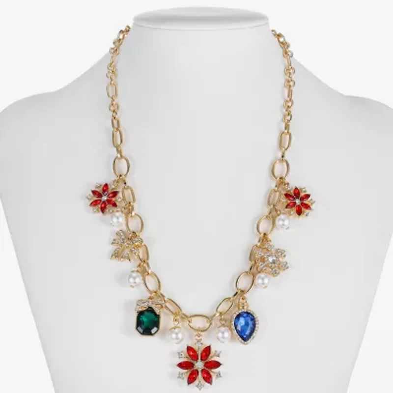 Monet Jewelry Gold Tone Holiday Womens Multi Color 18 Inch Collar Necklace