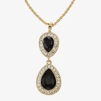 Monet Jewelry Gold Tone Halo Womens Black Glass 17 Inch Pendant Necklace