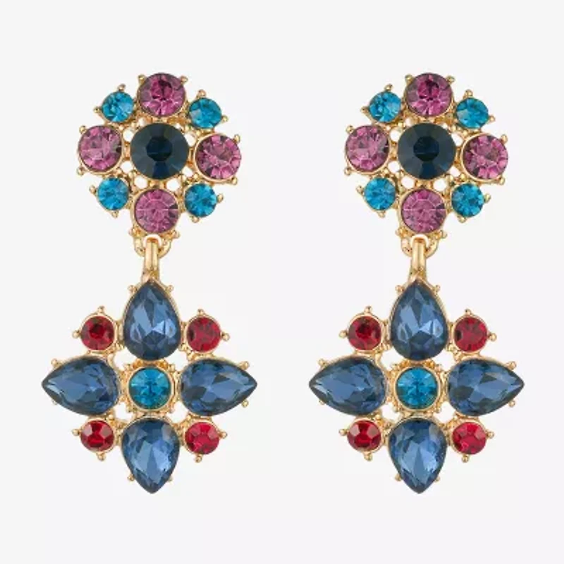 Monet Jewelry Gold Tone Womens Multi Color Glass Hypoallergenic Drop Earrings