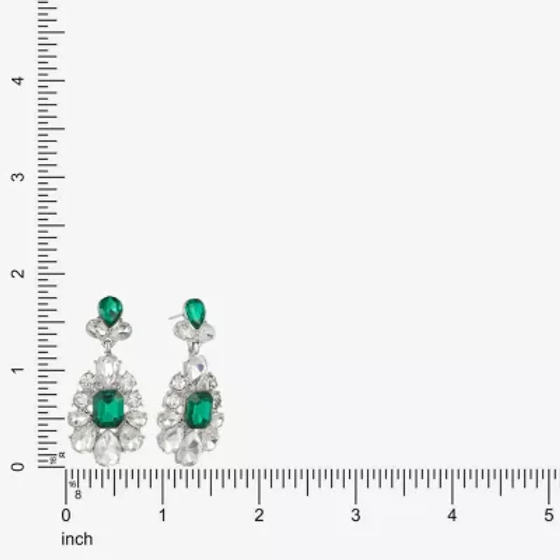 Monet Jewelry Silver Tone Womens Green Glass Hypoallergenic Drop Earrings