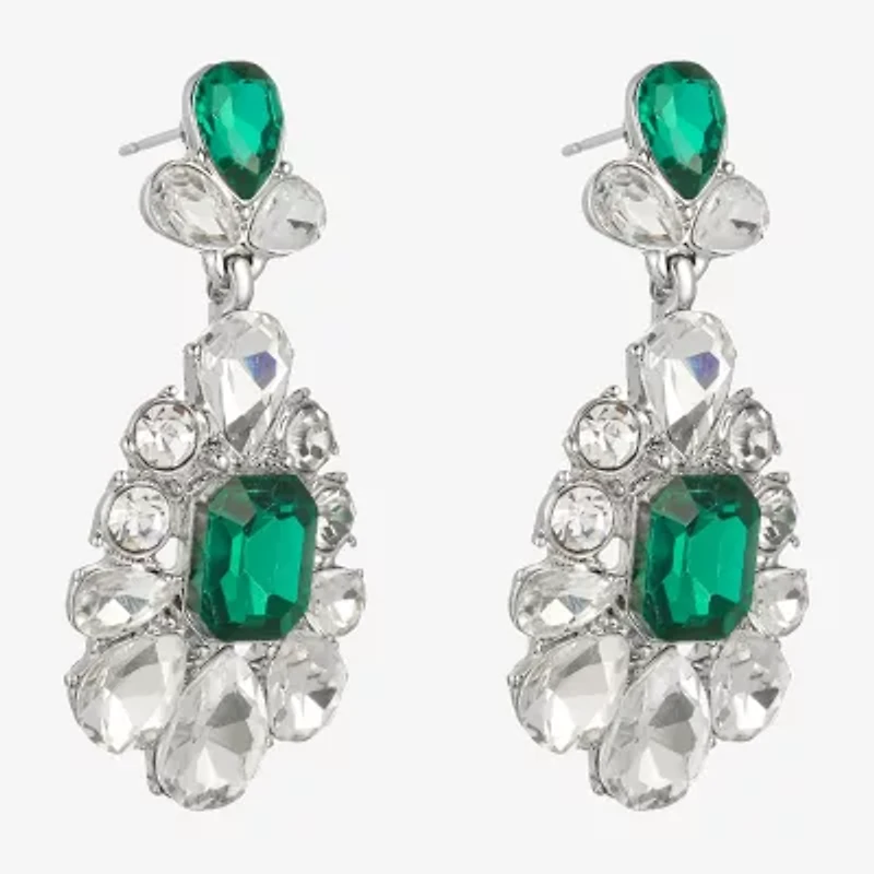 Monet Jewelry Silver Tone Womens Green Glass Hypoallergenic Drop Earrings