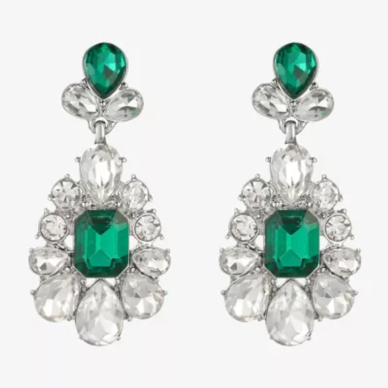 Monet Jewelry Silver Tone Womens Green Glass Hypoallergenic Drop Earrings