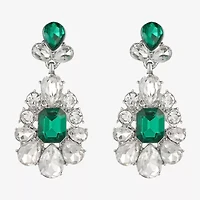 Monet Jewelry Silver Tone Womens Green Glass Hypoallergenic Drop Earrings
