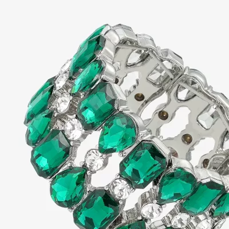 Monet Jewelry Silver Tone Womens Green Glass Stretch Bracelet