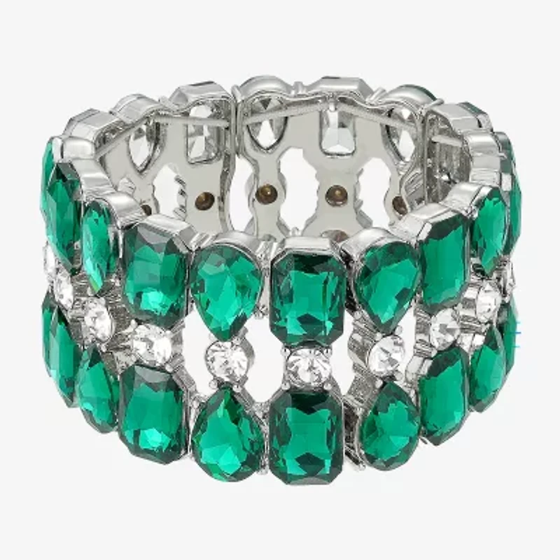 Monet Jewelry Silver Tone Womens Green Glass Stretch Bracelet