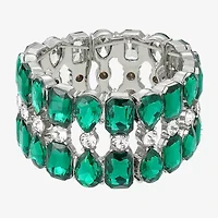 Monet Jewelry Silver Tone Womens Green Glass Stretch Bracelet