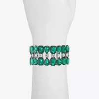 Monet Jewelry Silver Tone Womens Green Glass Stretch Bracelet