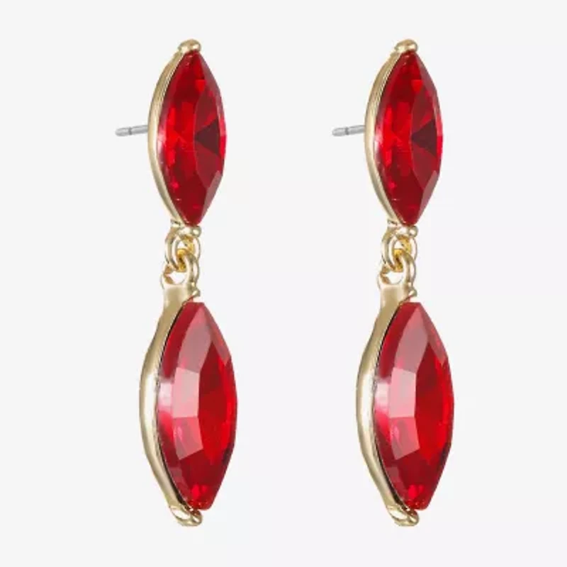 Monet Jewelry Gold Tone Double Womens Glass Marquise Hypoallergenic Drop Earrings