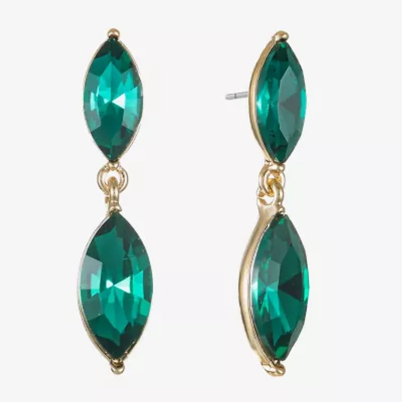Monet Jewelry Gold Tone Double Womens Glass Marquise Hypoallergenic Drop Earrings