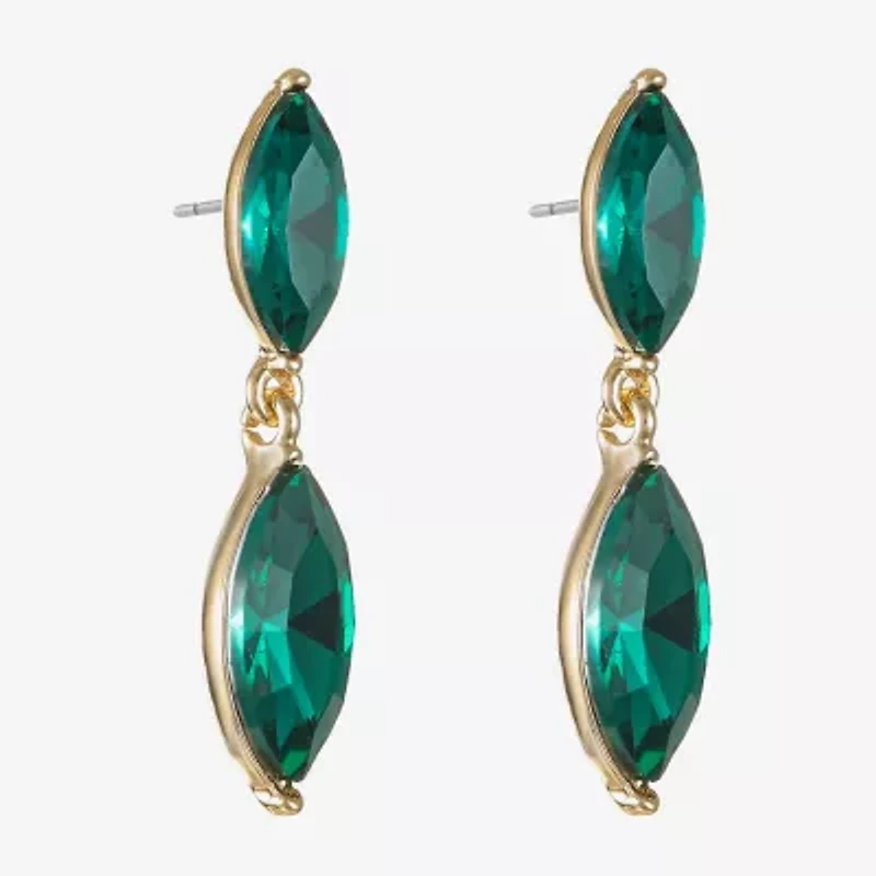 Monet Jewelry Gold Tone Double Womens Glass Marquise Hypoallergenic Drop Earrings