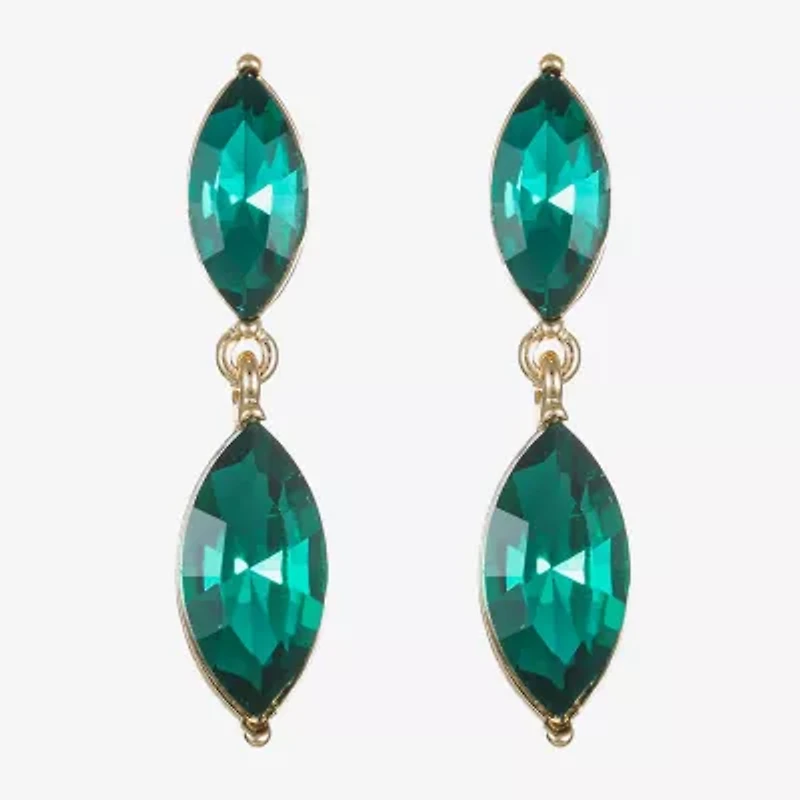 Monet Jewelry Gold Tone Double Womens Glass Marquise Hypoallergenic Drop Earrings