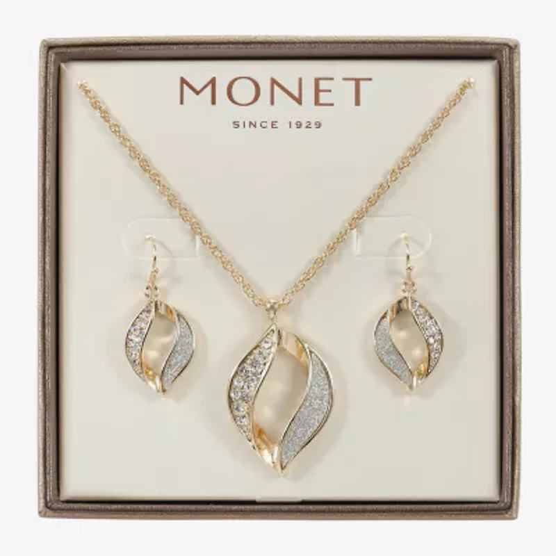 Monet Jewelry Two Tone Twist Pendant Necklace & Drop Earring Womens Glass 2-pc. Jewelry Set