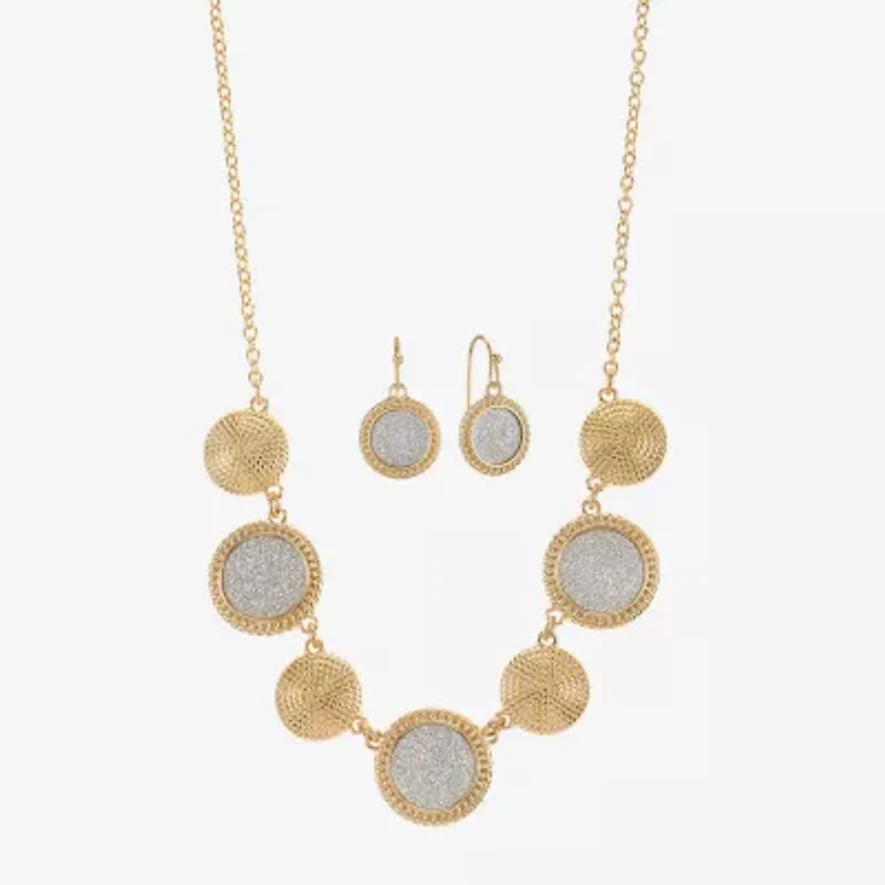 Monet Jewelry Two Tone Collar Frontal Necklaces & Drop Earring Womens Round 2-pc. Jewelry Set