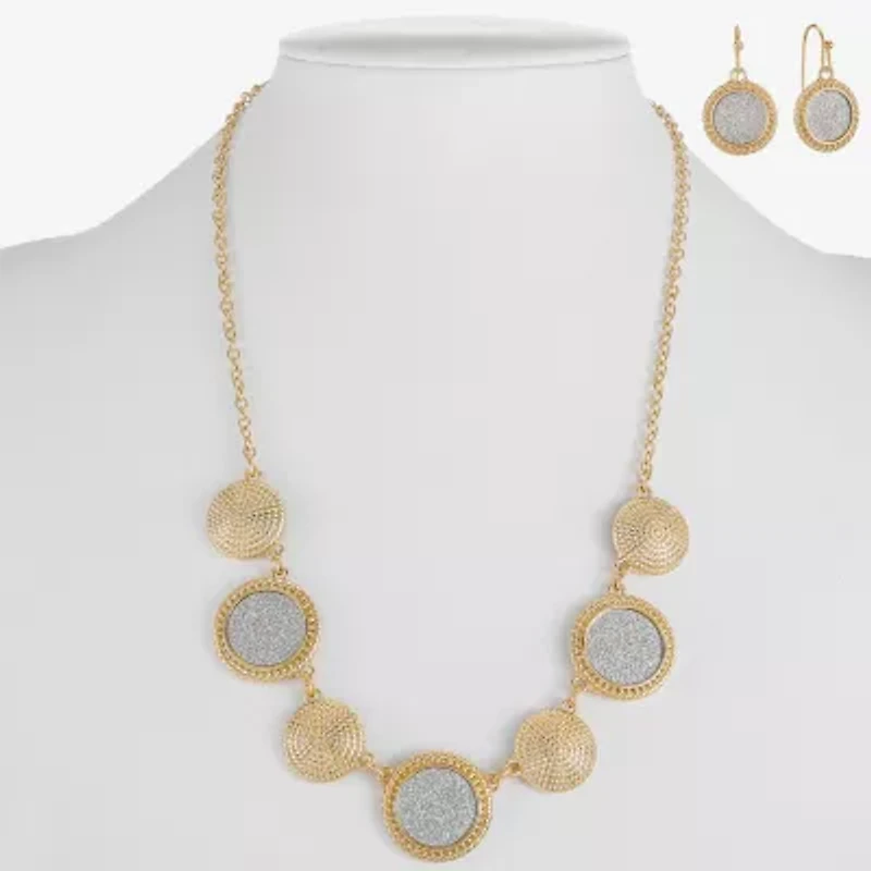 Monet Jewelry Two Tone Collar Frontal Necklaces & Drop Earring Womens Round 2-pc. Jewelry Set