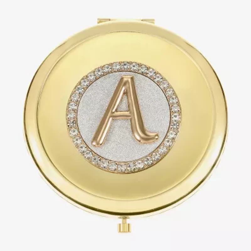 Monet Jewelry Initial Gold Tone Round Compact Mirror