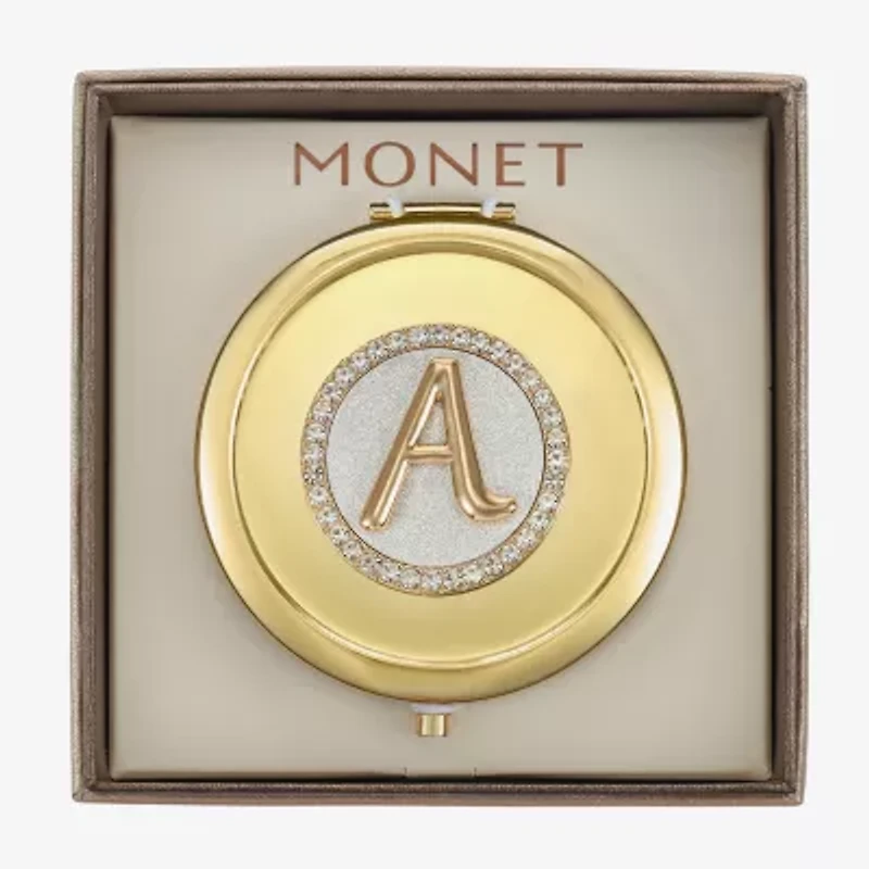Monet Jewelry Initial Gold Tone Round Compact Mirror