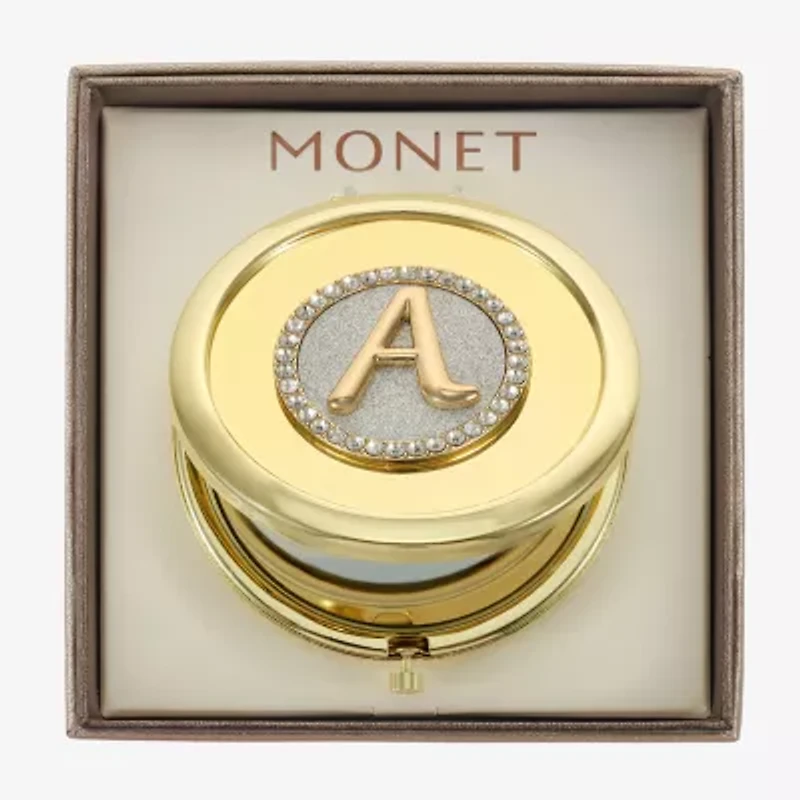Monet Jewelry Initial Gold Tone Round Compact Mirror